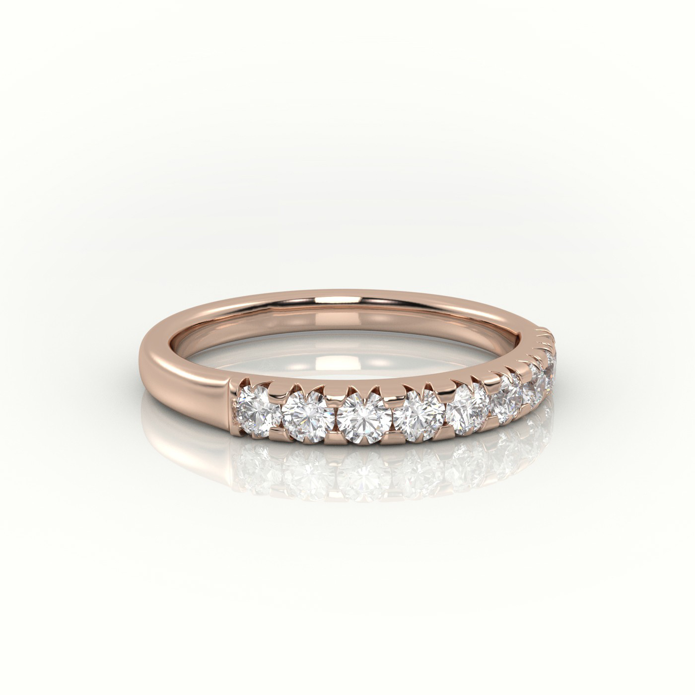 18k white gold delicate prong-set round diamond half eternity ring – minimalist diamond band Photos & images