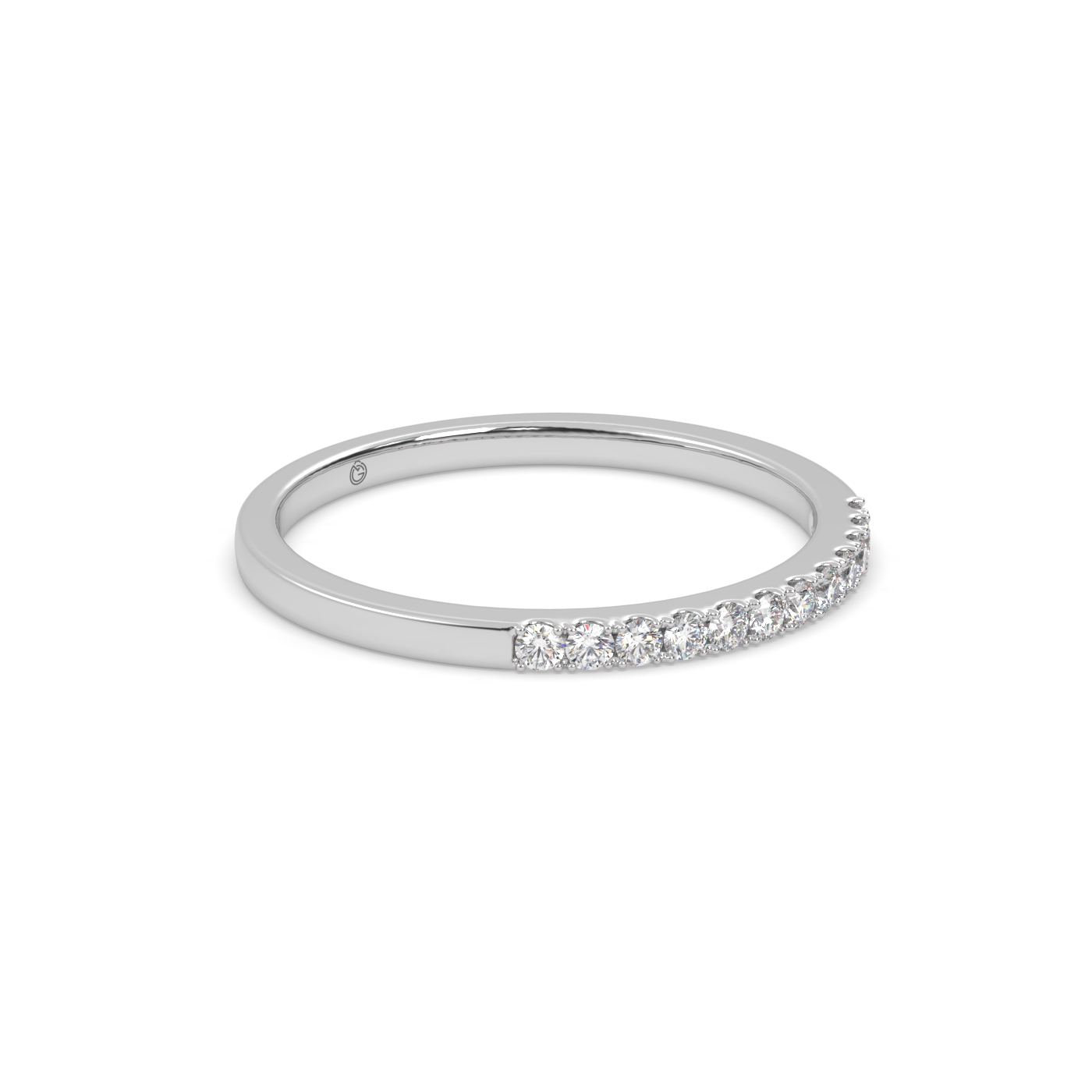 18k white gold delicate prong-set round diamond half eternity ring – minimalist diamond band