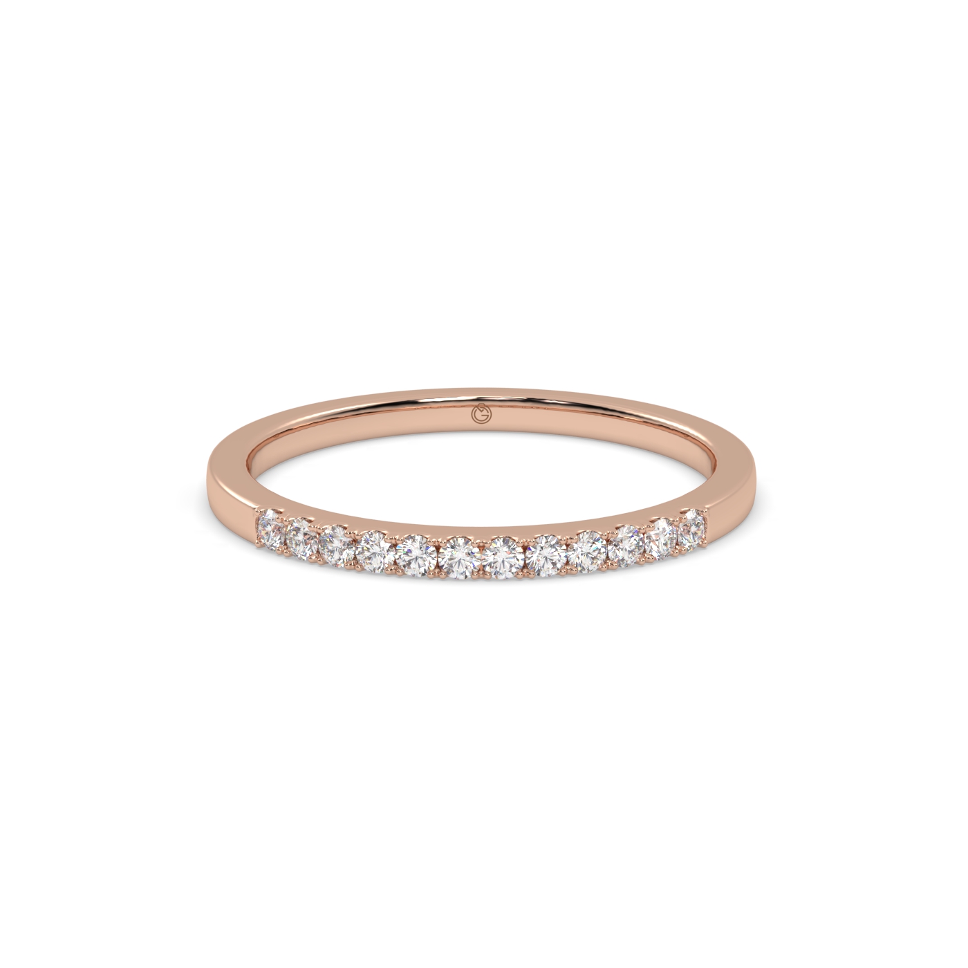 18k rose gold  delicate prong-set round diamond half eternity ring – minimalist diamond band