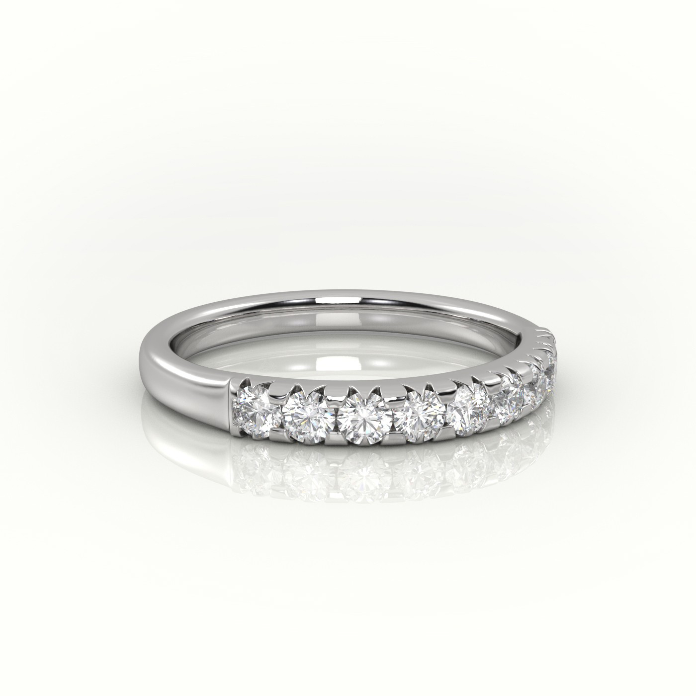 18k white gold delicate prong-set round diamond half eternity ring – minimalist diamond band Photos & images